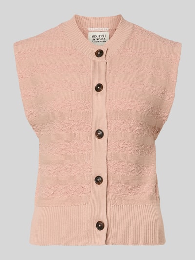 Produktfoto, Strickweste mit Rundhalsausschnitt von Scotch & Soda aus Baumwoll-Mix mit Knopfleiste, Slim-Fit, Strukturmuster, rosa, Größe S