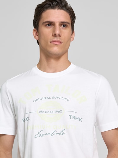 Tom Tailor Regular Fit T-Shirt aus reiner Baumwolle mit Label Print Weiss 3