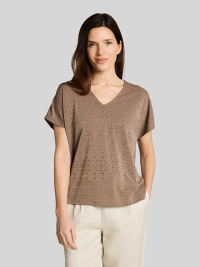 Tom Tailor Loose Fit T-Shirt mit Lochmuster Taupe 4