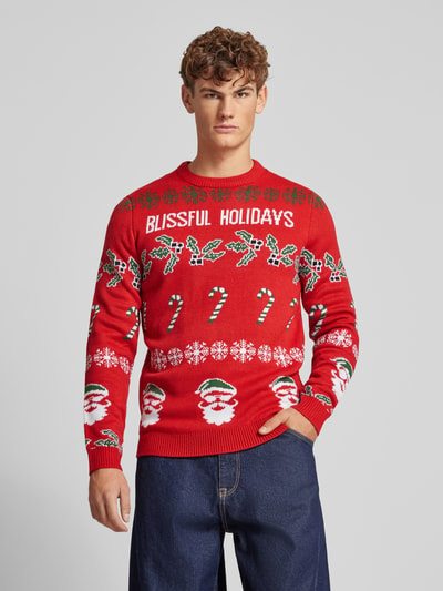 Only & Sons Gebreide pullover met motief- en statementstitching, model 'XMAS' Rood - 4