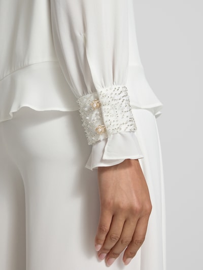 Marc Cain Regular fit blouse met kralen en ronde hals Wit - 3