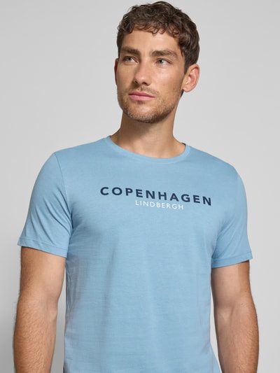 Lindbergh T-shirt met labelprint, model 'Copenhagen' Lichtblauw - 3