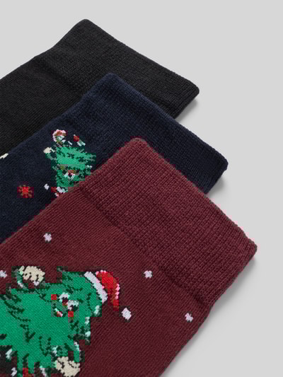 Jack & Jones Socken mit Motiv-Stitching Modell 'Jolly' im 3er-Pack Bordeaux 2