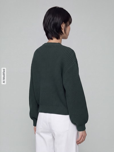 VERO MODA Loose Fit Strickjacke mit einreihiger Knopfleiste Modell 'LEA' Dunkelgruen 5
