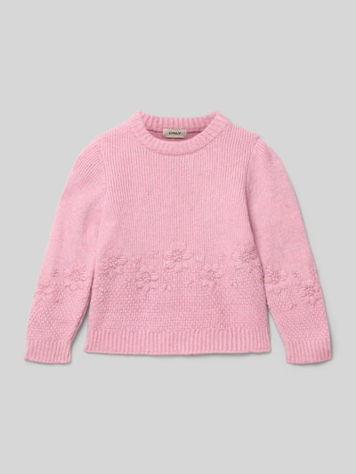 Only Sweter z dzianiny o kroju regular fit z okrągłym dekoltem model ‘TANYA’ Fiołkoworóżowy 1