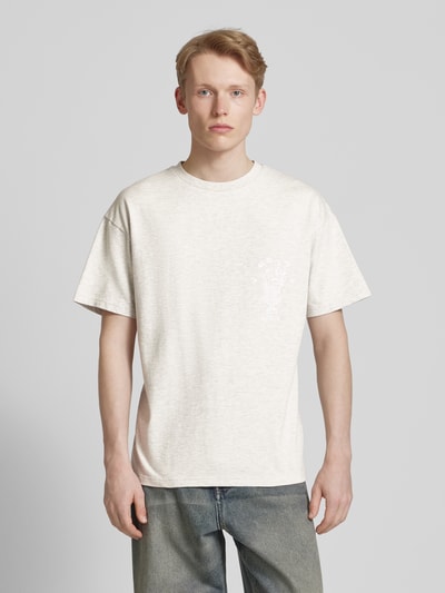 BLKVIS T-shirt met motief- en labelprint, model 'VASO' Lichtgrijs gemêleerd - 4