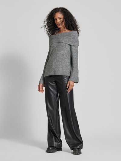 Vero Moda Regular Fit Strickpullover mit Off-Shoulder-Ärmeln und breitem Umschlag Modell 'ERA' Mittelgrau Melange 1