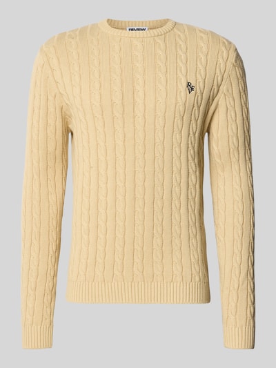 REVIEW Slim Fit Strickpullover mit Zopfmuster Beige 2