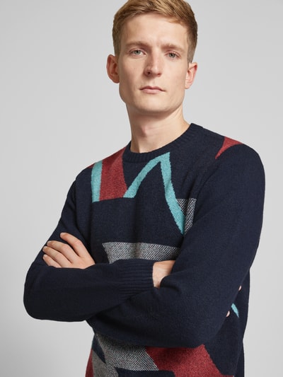 Tom Tailor Regular Fit Strickpullover mit Wollanteil und mehrfarbigem, geometrischem Muster Bordeaux 3