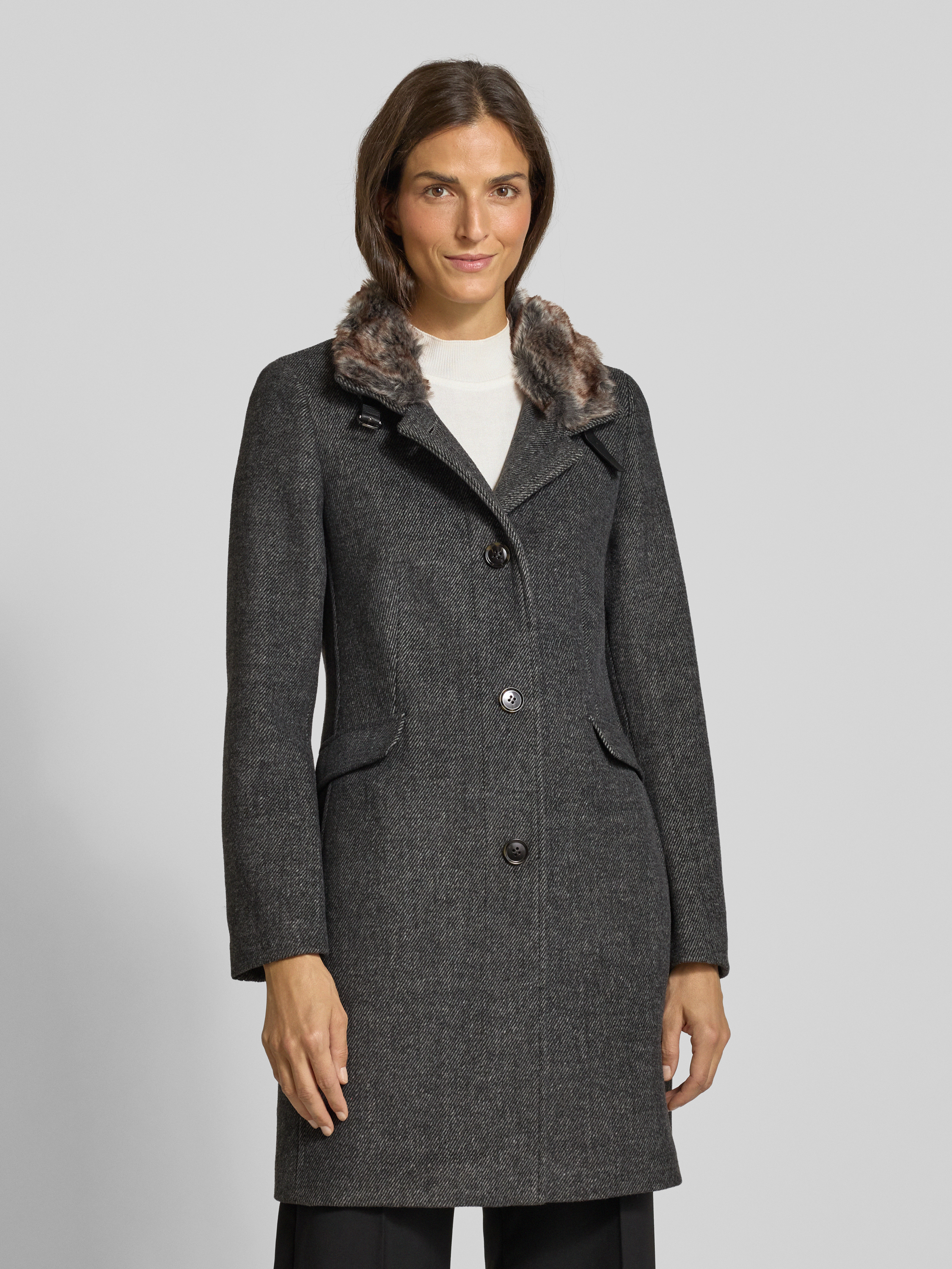 Christian Berg Woman Selection Regular fit lange jas met wol Antraciet gemêleerd - 4