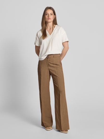 Raffaello Rossi Broek van een mix van viscose en linnen, model 'ANAIS' Middenbruin - 1