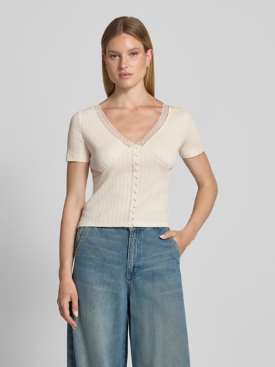 Jake*s Casual T-Shirt mit Spitzenbesatz und Knopfleiste Ecru 4