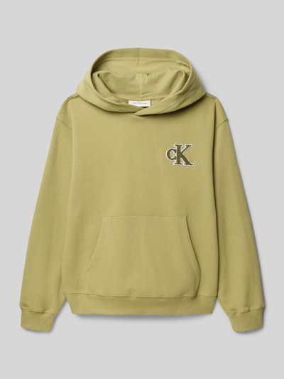 Calvin Klein Jeans Hoodie met labelstitching en kangoeroezak Kaki - 1