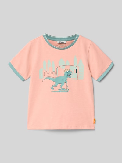 Productfoto, Regular Fit T-shirt met motiefprint van Steiff voor kinderen, mix van katoen, ronde hals, elastische mouwboorden, ruglengte maat 116: 44 cm, lichtroze met mintgroene accenten