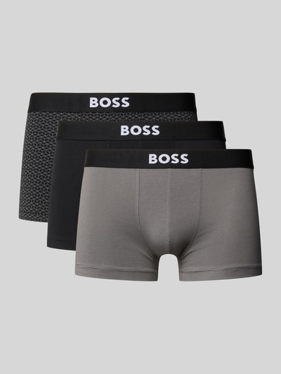 Produktfoto, Trunks aus Baumwoll-Mix im 3er-Pack von BOSS in Schwarz und Grau, unifarben, Skinny Fit, elastischer Label-Bund, Stretch-Material