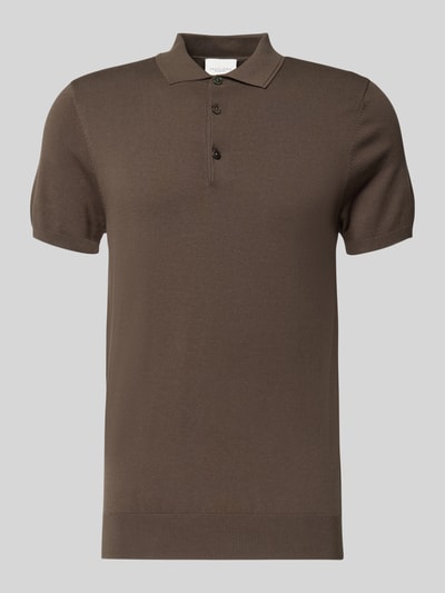 Produktfoto, Slim Fit Poloshirt mit Knopfleiste von Profuomo, brauner Lyocell-Mix mit Seiden-Anteil, Kurzarm, glatte Struktur, Polokragen