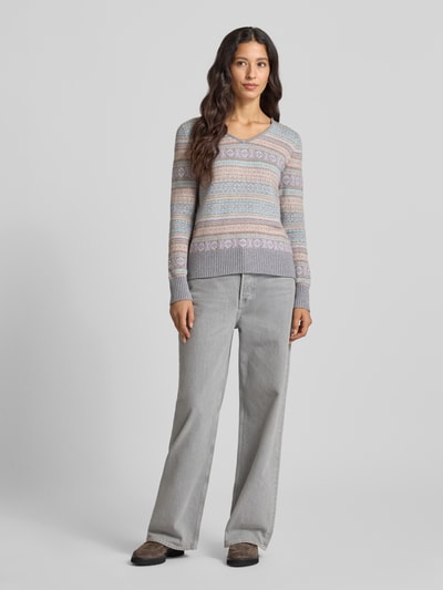 Christian Berg Woman Gebreide pullover met ribboorden Middengrijs gemêleerd - 1