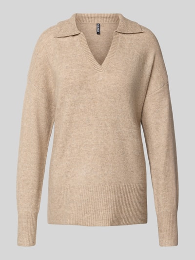 Pieces Regular fit gebreide pullover met wol, model 'MALOU' Taupe gemêleerd - 2