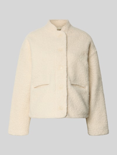 Produktfoto, Jacke aus Teddyfell Modell 'SHAIMA' von Soyaconcept in Creme, verdeckte Knopfleiste, Stehkragen, strukturierte Oberfläche