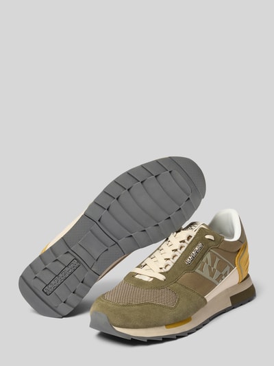 Napapijri Sneakersy z mieszanki skóry ze sznurowaniem i detalem z logo Oliwkowy 4