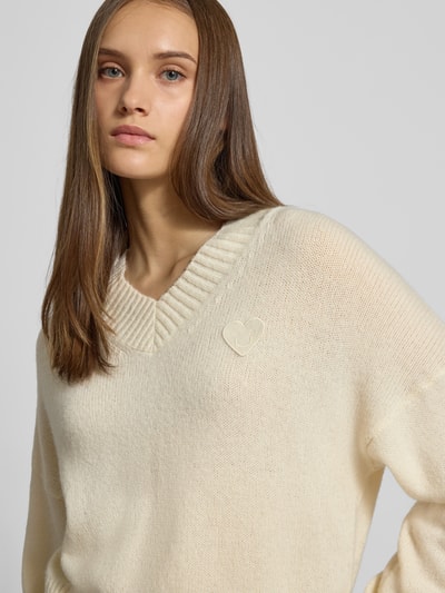 Hugo Blue Korte gebreide pullover van scheerwolmix, model 'SCUTIE_B' Ecru - 3