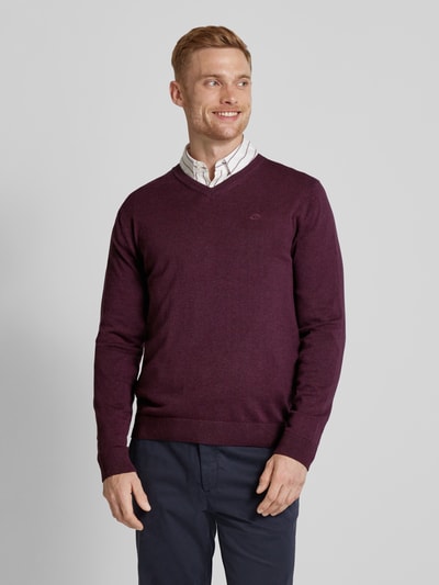 Tom Tailor Regular fit gebreide pullover met V-hals Bordeaux - 4