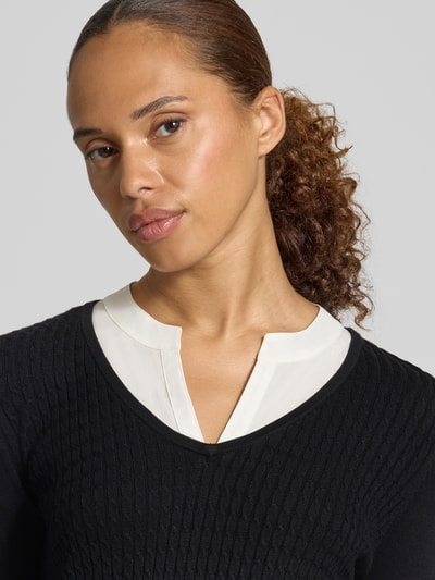 COMMA Shirt met lange mouwen van viscosemix in tricotlook Zwart - 3