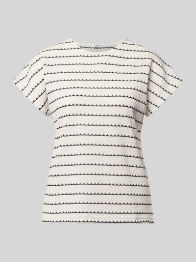 Produktfoto, T-Shirt mit Rundhalsausschnitt Modell 'SIV' von B.Young im Allover-Look, cremefarben mit schwarzen Streifen, Material-Mix, Regular-Fit