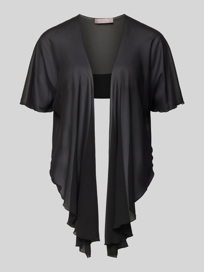 Produktfoto, Regular Fit Jacke im semitransparenten Design von Christian Berg Cocktail, schwarz, kurzärmelig, glatte Textur, Rückenlänge 41 cm.