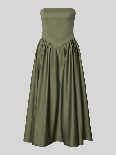 Produktfoto, zielony 'Cocktailkleid im Off-Shoulder-Look mit Smok-Details' od Jake*s Cocktail, bawełna z elastanem, A-linia, długość midi, gładka tekstura