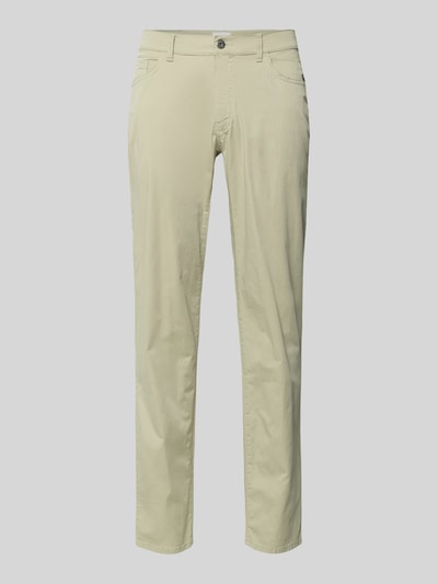 Produktfoto, Slim Fit Stoffhose mit Lyocell-Anteil Modell 'Cadiz' von BRAX in Beige, 5-Pocket-Design, elastischer Baumwoll-Lyocell-Mix, Knopf-Reißverschluss, Bundweite 107 cm, Innenbeinlänge 81 cm.