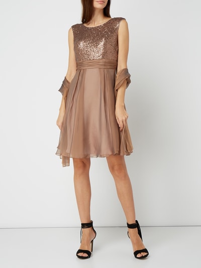 Luxuar Cocktailkleid aus Organza mit Pailletten Mittelbraun 4