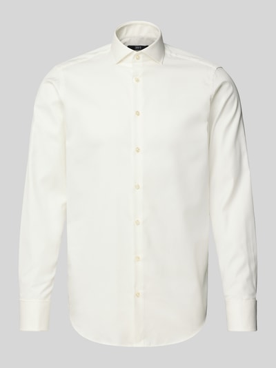 Produktfoto, Regular Fit Businesshemd aus Twill von Jake*s in Elfenbein, glatte Baumwollstruktur, Haifischkragen, Umschlagmanschetten, durchgehende Knopfleiste, Modern Fit, Pflegeleicht