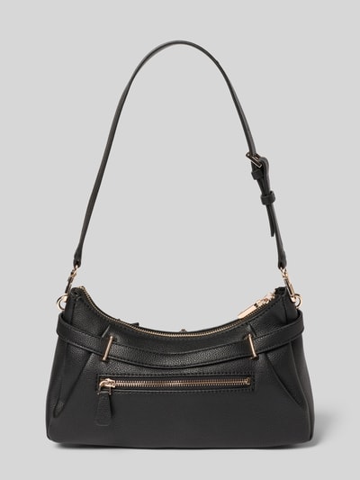 Produktfoto, schwarze Handtasche mit Label-Applikation Modell 'YESBA' von Guess, breite 26 cm, Länge 14 cm, 10 cm tief, Schulterriemen 67 cm, Strukturleder, goldfarbene Details