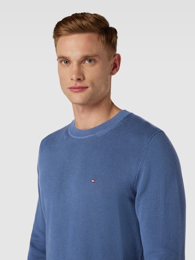Tommy Hilfiger Gebreide pullover met labelstitching, model 'CHAIN' Oceaanblauw - 3