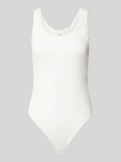 Productfoto, witte body van katoenmix met ribstructuur, model 'VINI' van ONLY, Dames body