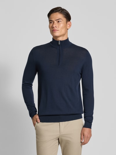 Profuomo Pullover aus Merinowolle mit Troyer-Kragen Marine 4