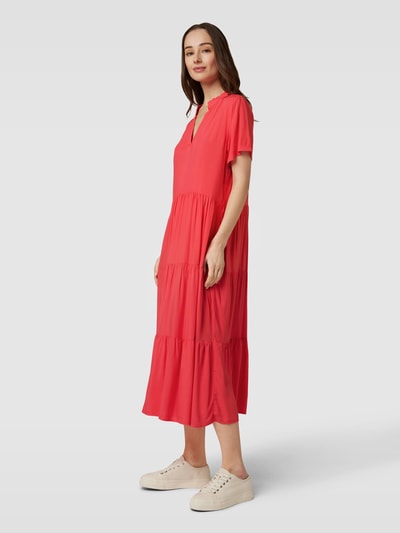 Saint Tropez Midi-jurk met V-hals, model 'Eda' Rood - 1