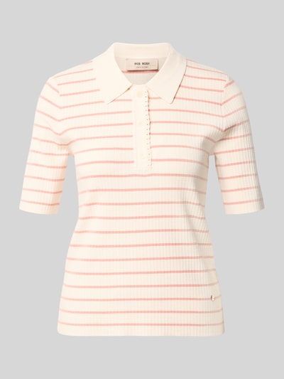 Produktfoto, Regular Fit Poloshirt mit Streifenmuster Modell 'Caliz Stripe' von MOS MOSH, Viskose-Mix mit Seiden-Anteil, creme-roséfarben, feine Struktur