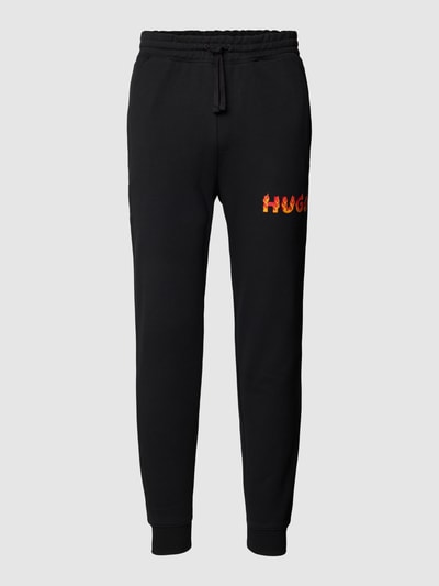 HUGO Sweatpants met labeldetail, model 'Linked' Zwart - 2