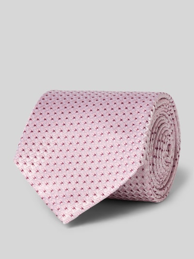 Produktfoto, Seidenkrawatte im Allover-Look (7,5 cm) von OLYMP in zartem Rosa mit feinem Muster, reine Seide, klassische Form, Label-Detail