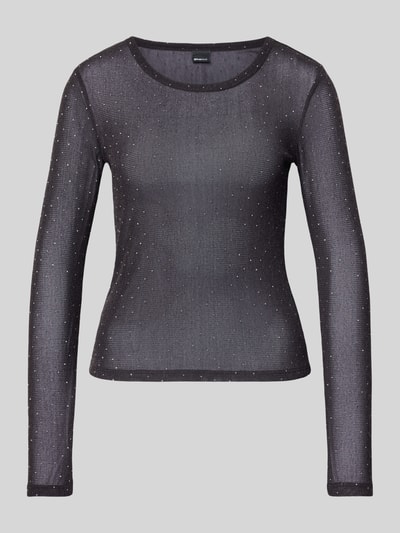 Gina Tricot Slim Fit Longsleeve mit Strasssteinbesatz Black 2