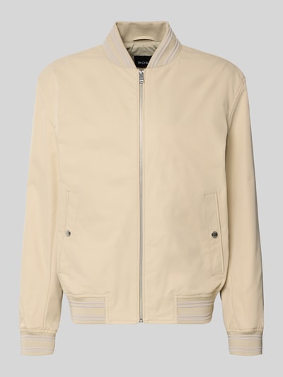 Produktfoto, Regular Fit College-Jacke mit Label-Applikation Modell 'COMBER-262' von BOSS, kremowy twill, uni, zamek, kieszenie boczne, kołnierz college