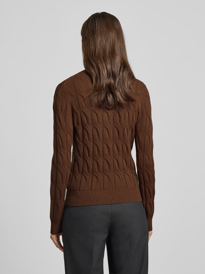 Tommy Hilfiger Regular fit gebreid jack van zuivere wol met kabelpatroon Middenbruin - 5