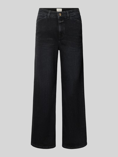Produktfoto, Wide Fit Jeans aus katoenmix Model 'Wera' van closed, zwart, 5-pocketmodel, logopatch, knoop- en ritssluiting