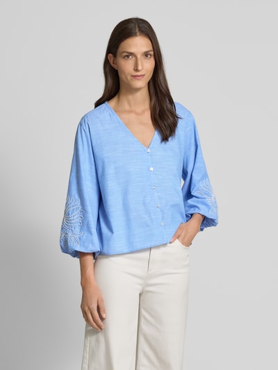 Christian Berg Woman Relaxed Fit Bluse mit V-Ausschnitt und Stitchings Bleu 4