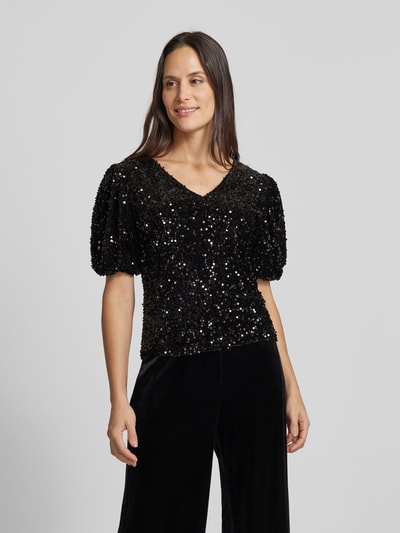 Jake*s Collection Slim fit blousetop met pailletten Zwart - 4