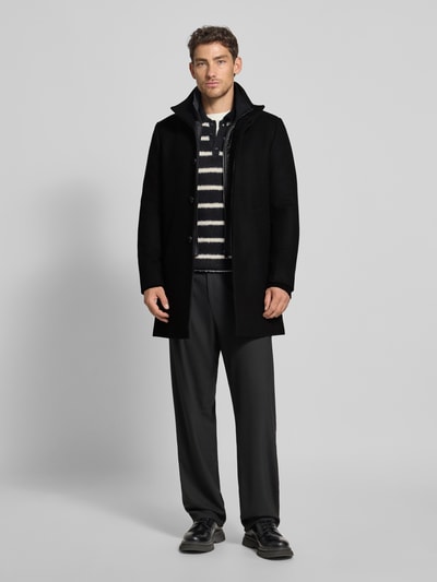 Matinique Lange jas met opstaande kraag, model 'Harvey' Zwart - 1