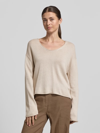 Marc O'Polo Regular Fit Strickpullover aus Baumwoll-Leinen-Mix Stein 4
