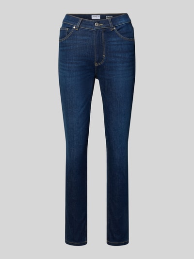 Produktfoto, Slim Fit Jeans im 5-Pocket-Design von Jake*s Casual, dunkelblauer elastischer Baumwoll-Mix mit Knopf- und Reißverschluss